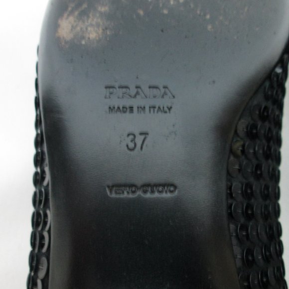 PRADA Vintage black Sequin Satin Leather flats with bow Italy slides Size 37 7 - Picture 14 of 14